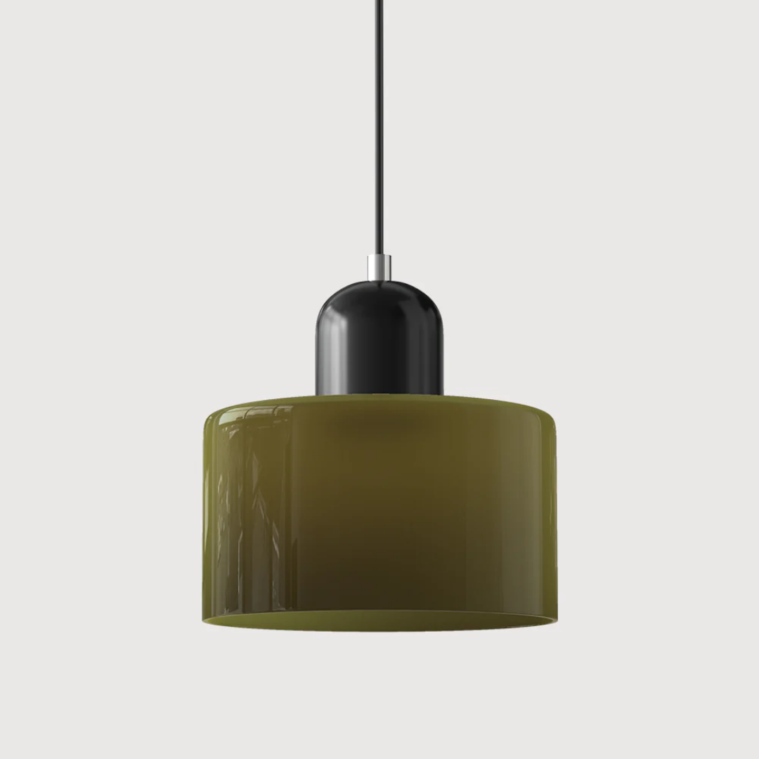 Retro pendant light – Dark green and orange glass shade for a dining table or reading nook, adjustable length up to 150 cm