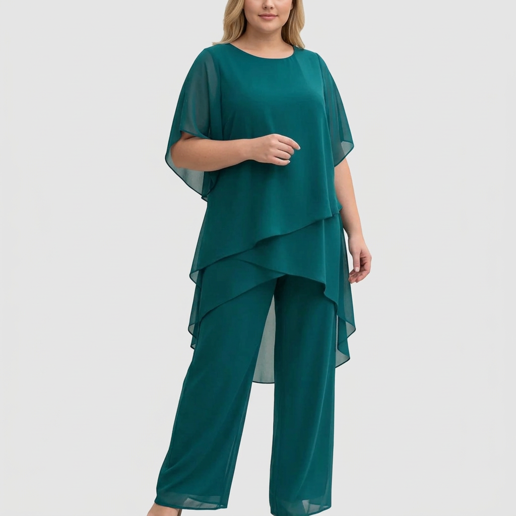 Ensemble Femme Haut Drapé Asymétrique et Pantalon Palazzo