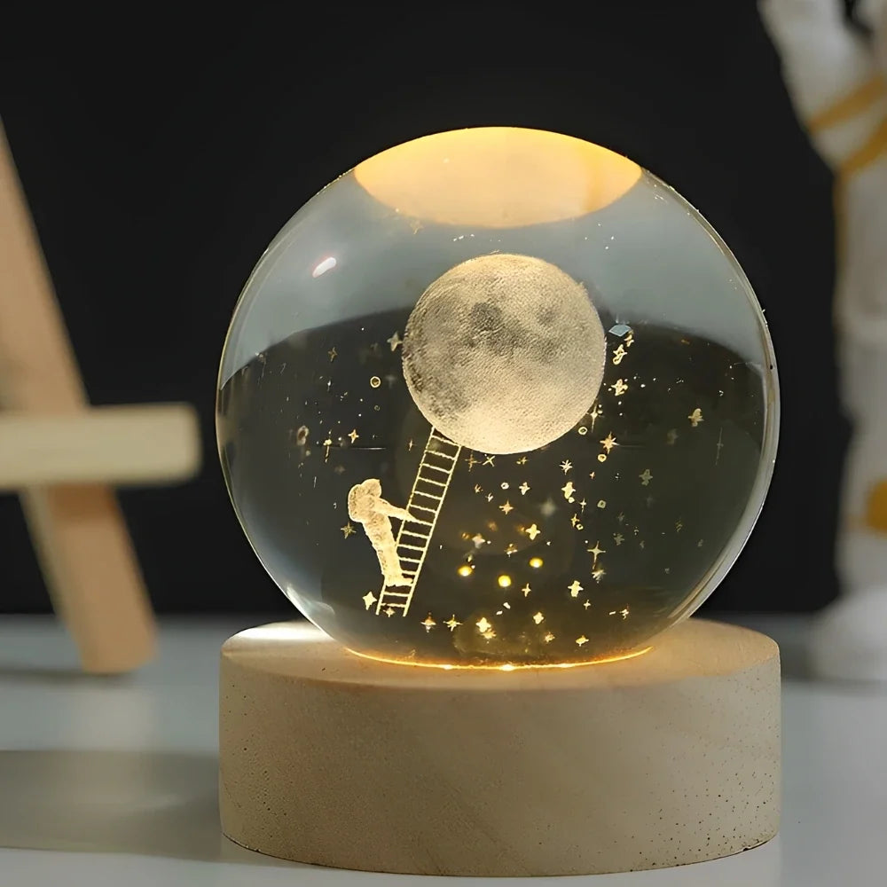 Lampe de Chevet Boule de Cristal Gravée 3D