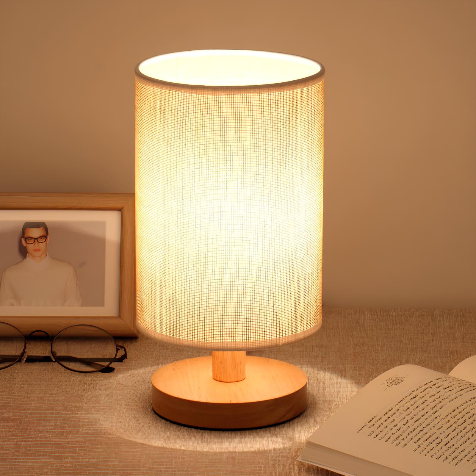 Lampe de Table en Bois et Lin avec Télécommande