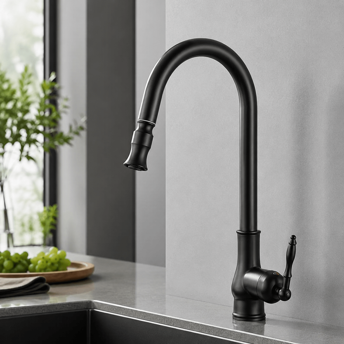 Robinet de Cuisine Extractible en Laiton Massif – Finition Bronze Antique
