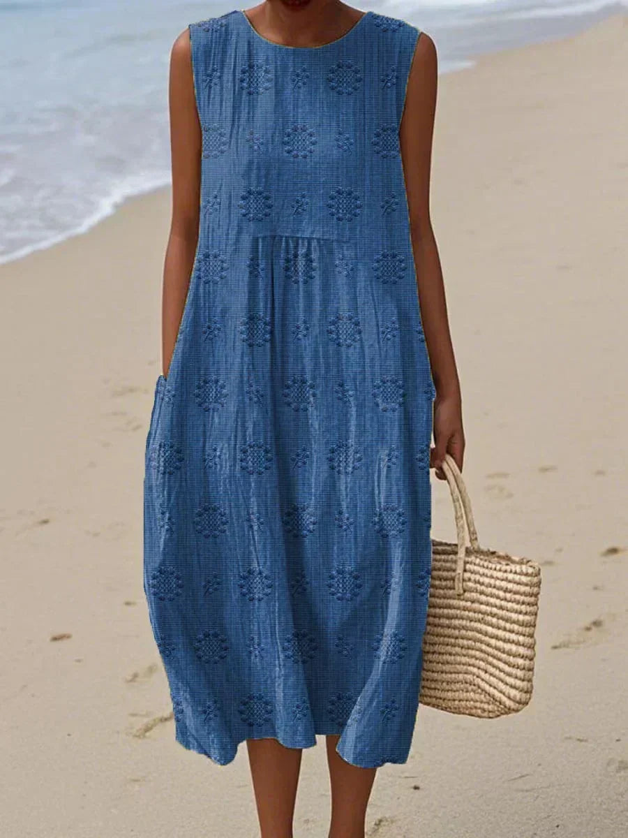Robe Midi Femme Sans Manches Imprimée Coupe Ample