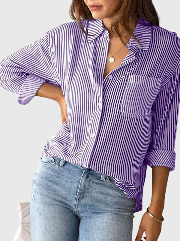 Chemise Femme Rayée Col Chemise Nouée Devant