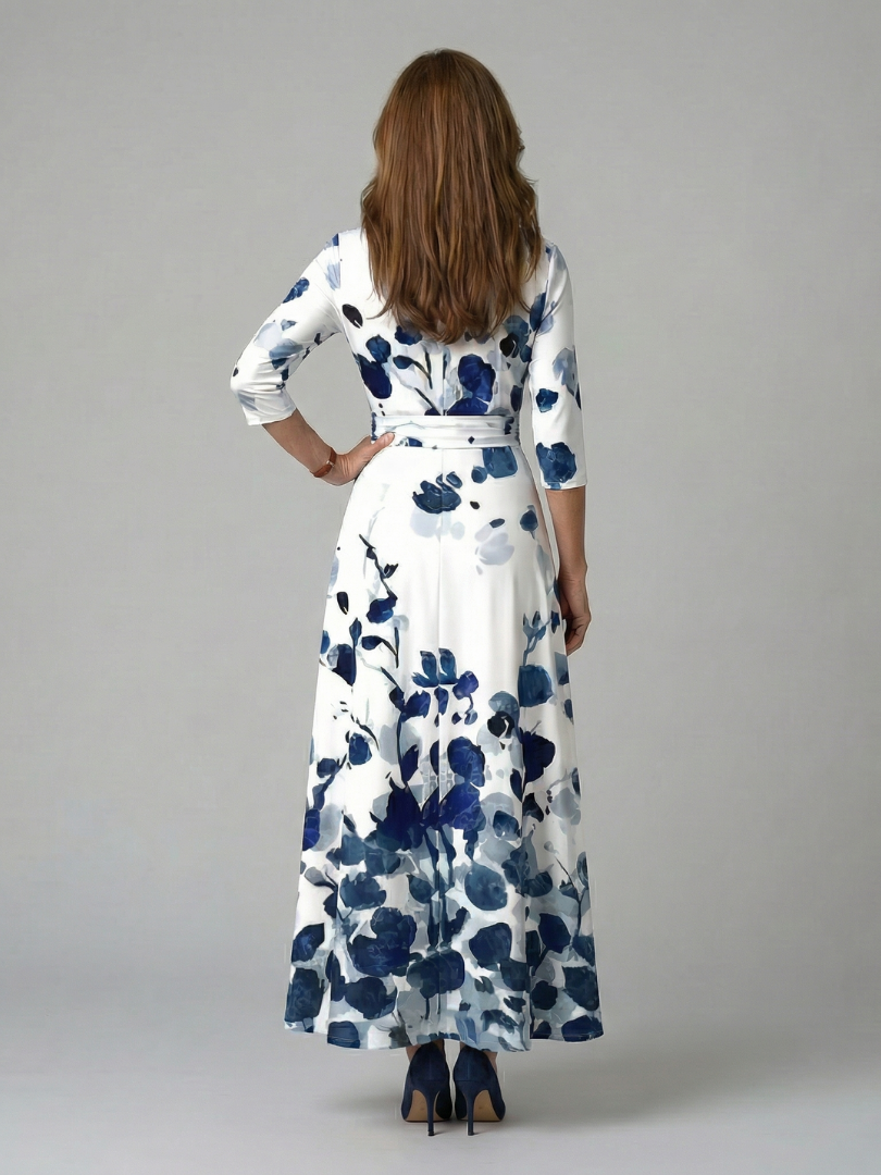 Robe Midi Cache-Cœur Fleurie Manches 3/4