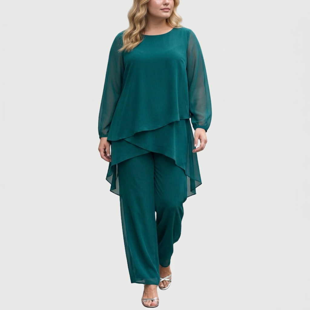 Ensemble Femme Haut Drapé Asymétrique et Pantalon Palazzo