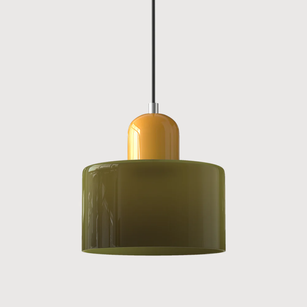 Retro pendant light – Dark green and orange glass shade for a dining table or reading nook, adjustable length up to 150 cm