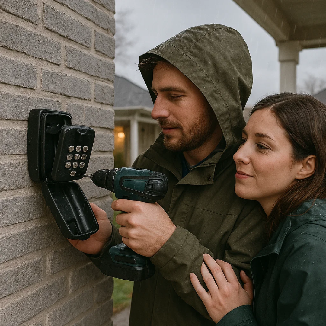 Outdoor Key Box – Weather-resistant metal, compact design for wall mounting in the garden or outdoor area