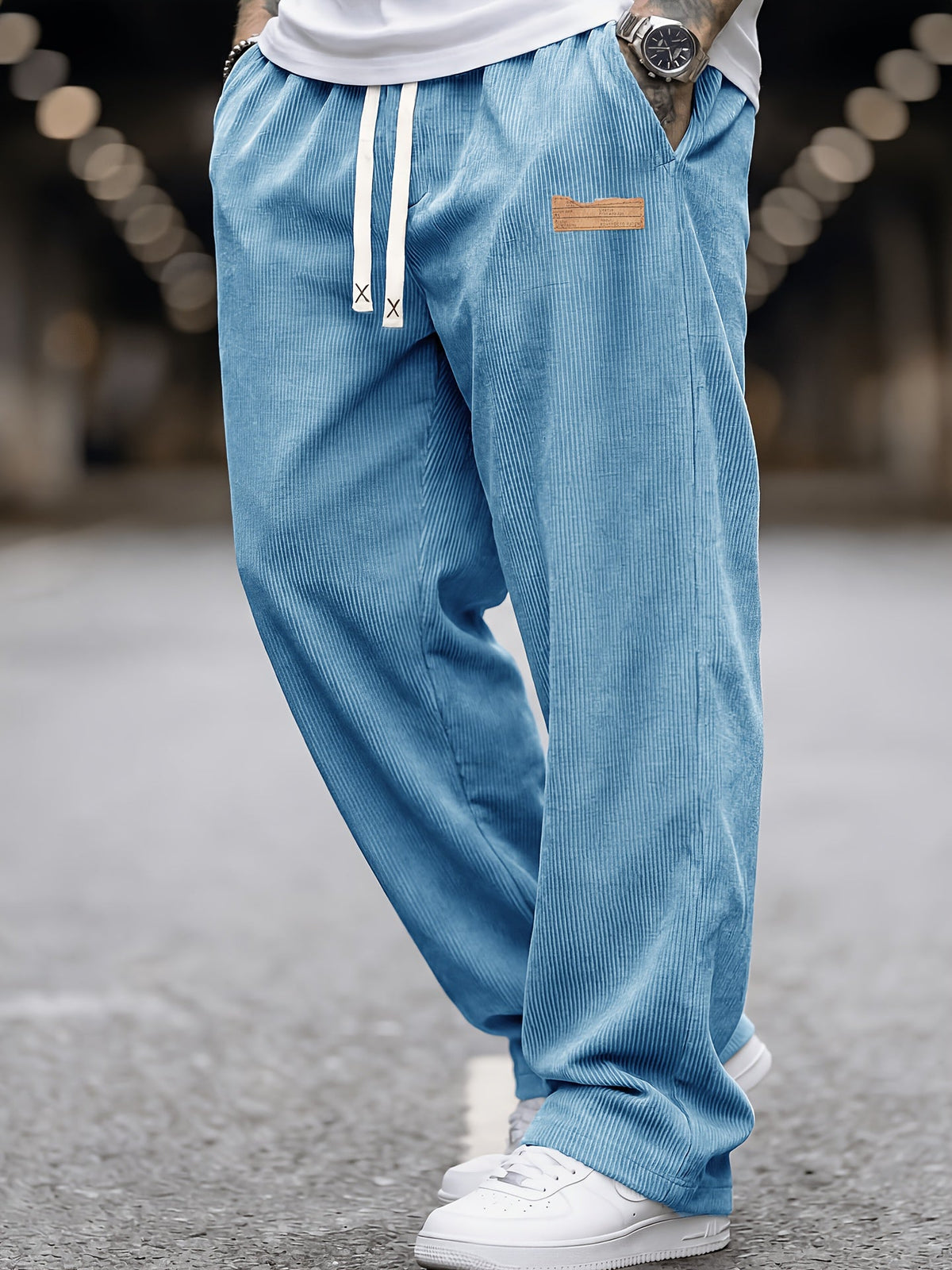 Pantalon Homme en Velours Côtelé, Taille Élastique et Poches