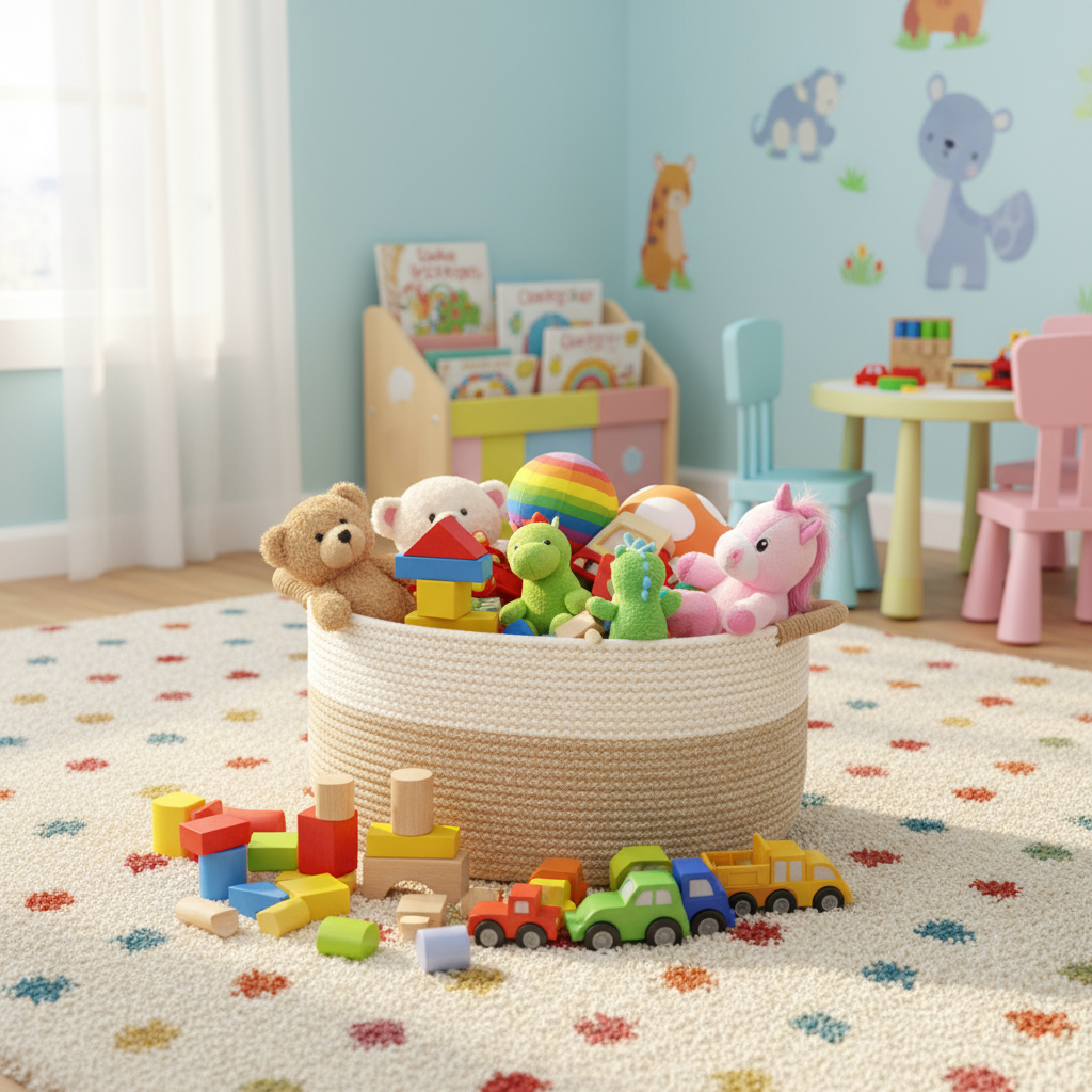 Gevlochten Opbergmand – Katoenen Touw, Natuurlijk Beige voor Badkamer of Kinderkamer Decoratie