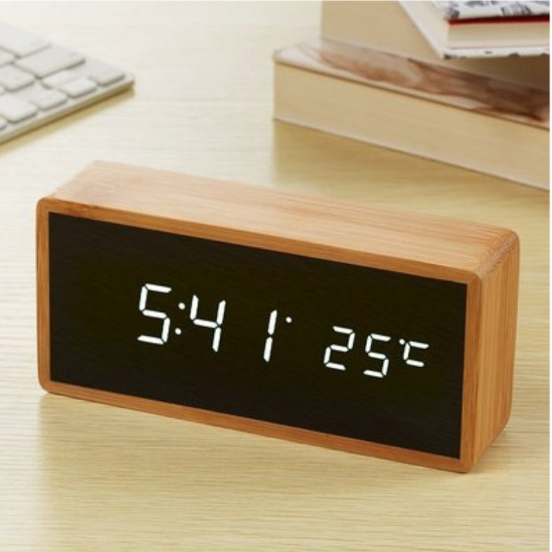 Réveil Digital en Bois avec Écran LED Heure et Température