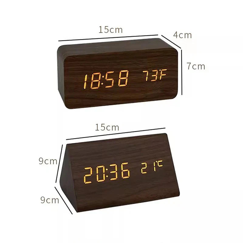 Wooden Alarm Clock – LED Display with Voice Control for Modern Interior Decor