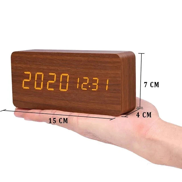 Wooden Alarm Clock – LED Display with Voice Control for Modern Interior Decor
