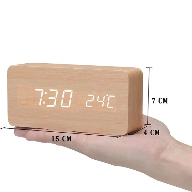 Wooden Alarm Clock – LED Display with Voice Control for Modern Interior Decor