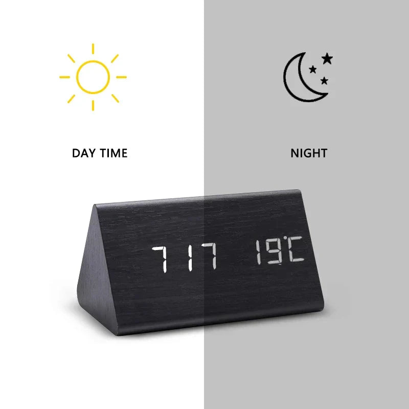 Wooden Alarm Clock – LED Display with Voice Control for Modern Interior Decor