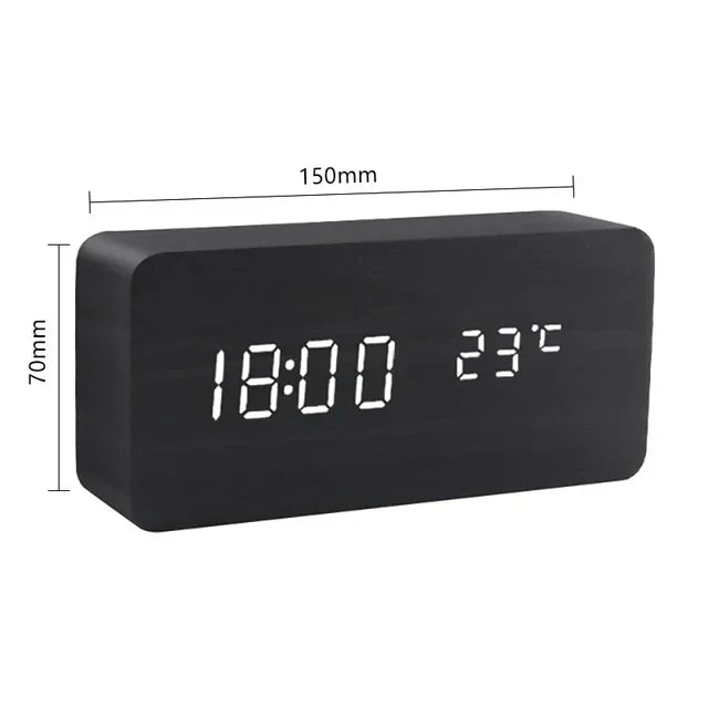 Wooden Alarm Clock – LED Display with Voice Control for Modern Interior Decor