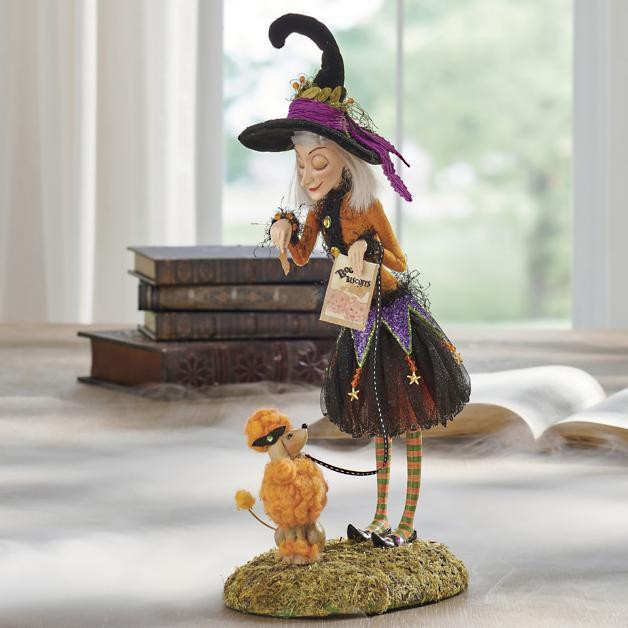 Figurka czarownicy z żywicy – wielokolorowa, wykonana ręcznie z dbałością o najdrobniejsze szczegóły, do dekoracji wnętrz na Halloween