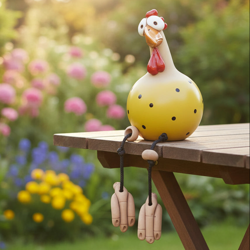 Garden Figurine – Weather-resistant resin, movable chickens for a playful garden decoration