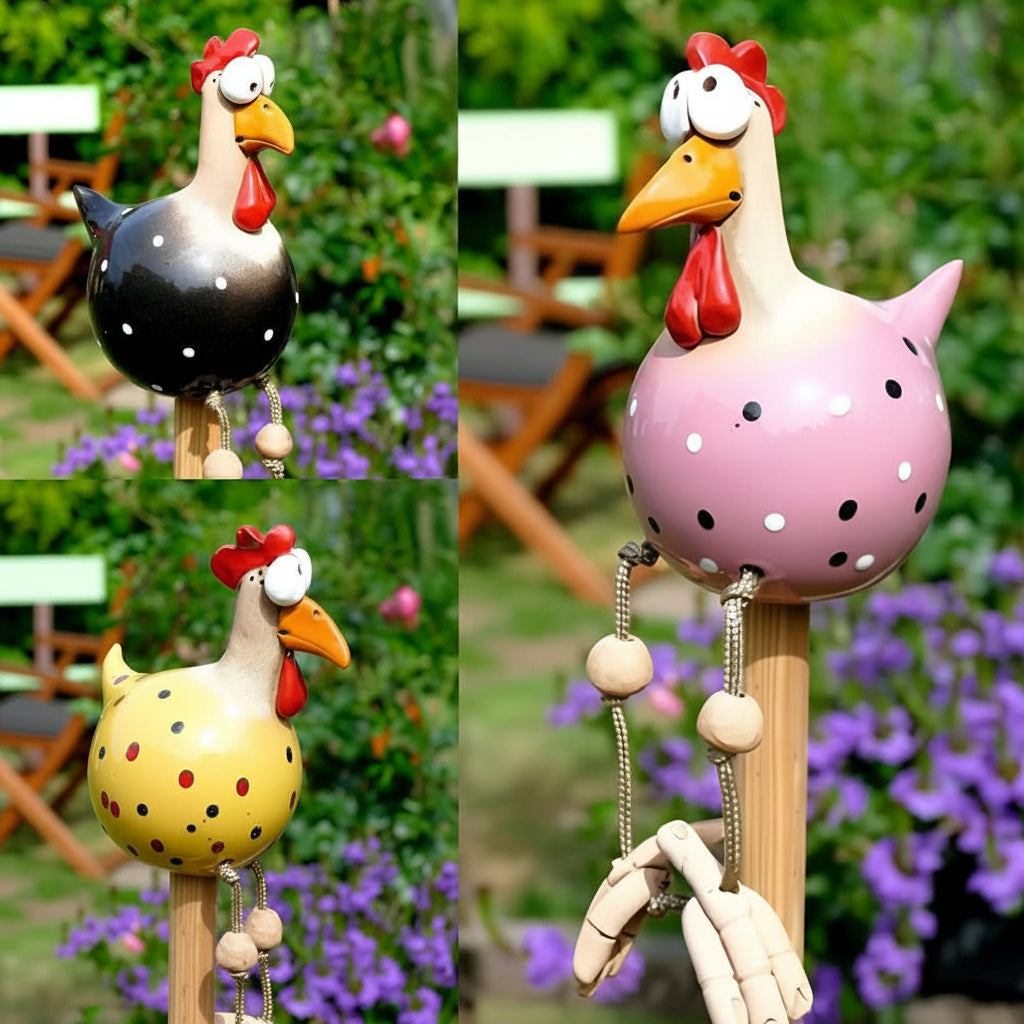 Garden Figurine – Weather-resistant resin, movable chickens for a playful garden decoration