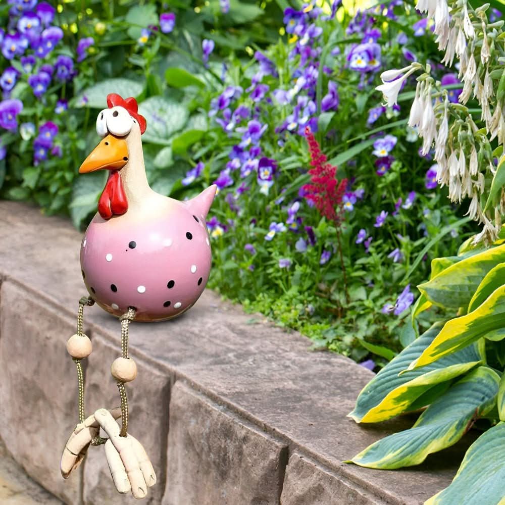 Garden Figurine – Weather-resistant resin, movable chickens for a playful garden decoration