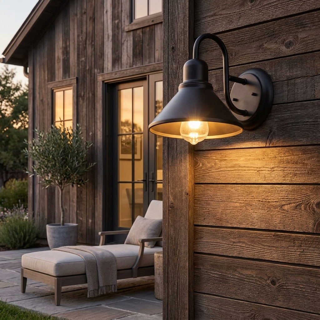 Black Metal Outdoor Wall Sconce Barn Shade Vintage Waterproof IP65 Patio Garden Home Decor - Stack & Clear 998