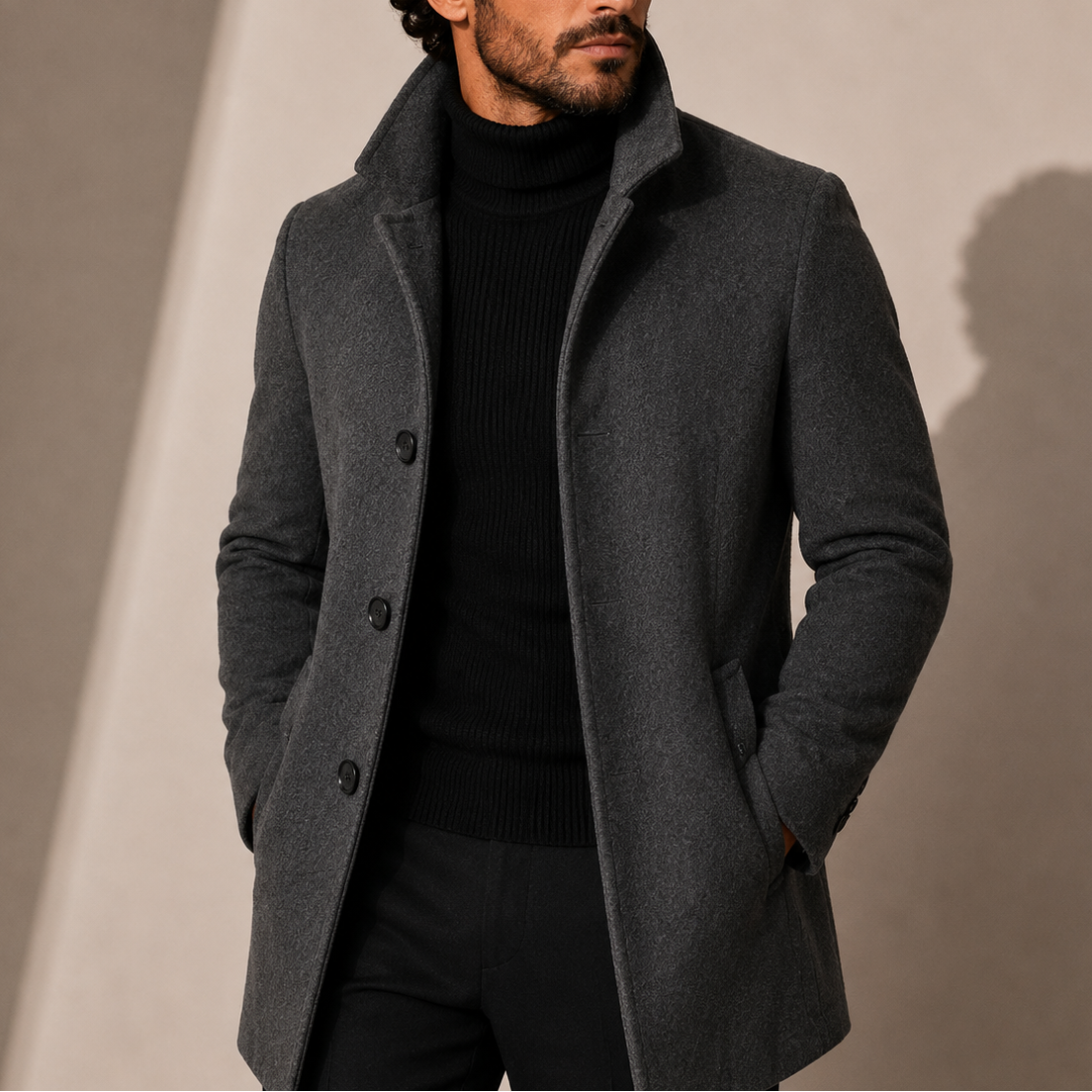 Manteau Homme Col Montant - Manteau d'Hiver Ajusté