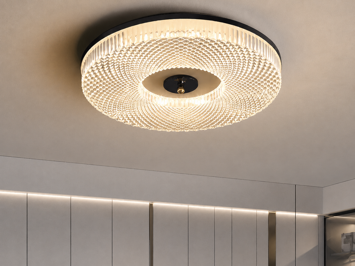 Plafonnier LED Design Verre Acrylique Lignes Concentriques