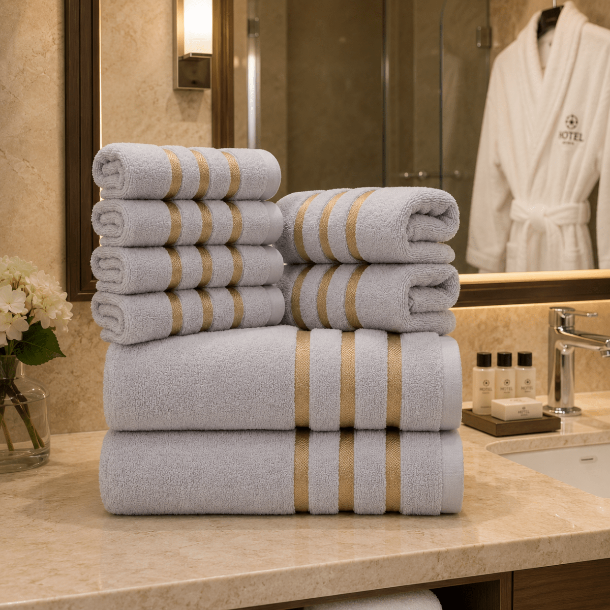 Juego de toallas: suaves, absorbentes y con un diseño elegante para el cuarto de baño o el espacio de bienestar