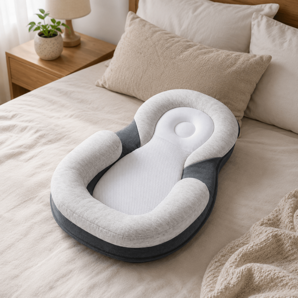 Ergonomic Baby Pillow – Gray-Brown or Gray-Green, a Soft and Supportive Pillow for Sleep or Rest