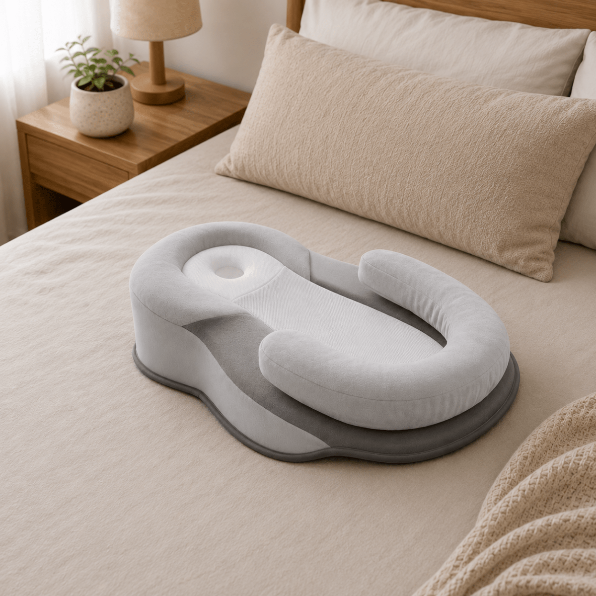 Ergonomic Baby Pillow – Gray-Brown or Gray-Green, a Soft and Supportive Pillow for Sleep or Rest