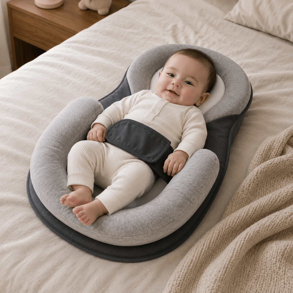 Ergonomic Baby Pillow – Gray-Brown or Gray-Green, a Soft and Supportive Pillow for Sleep or Rest