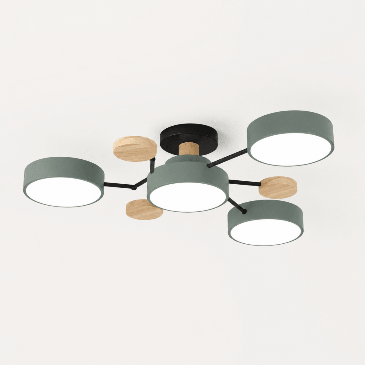 Plafonnier LED Rond Design Minimaliste en Métal et Bois