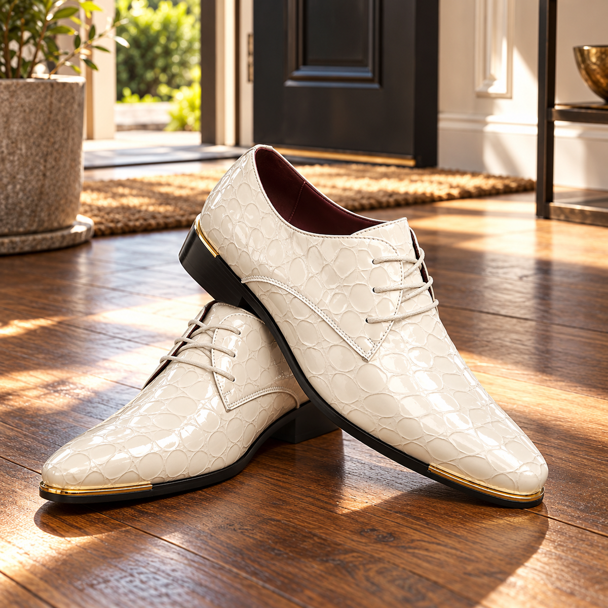Chaussures de Ville Homme en Cuir Texturé à Lacets