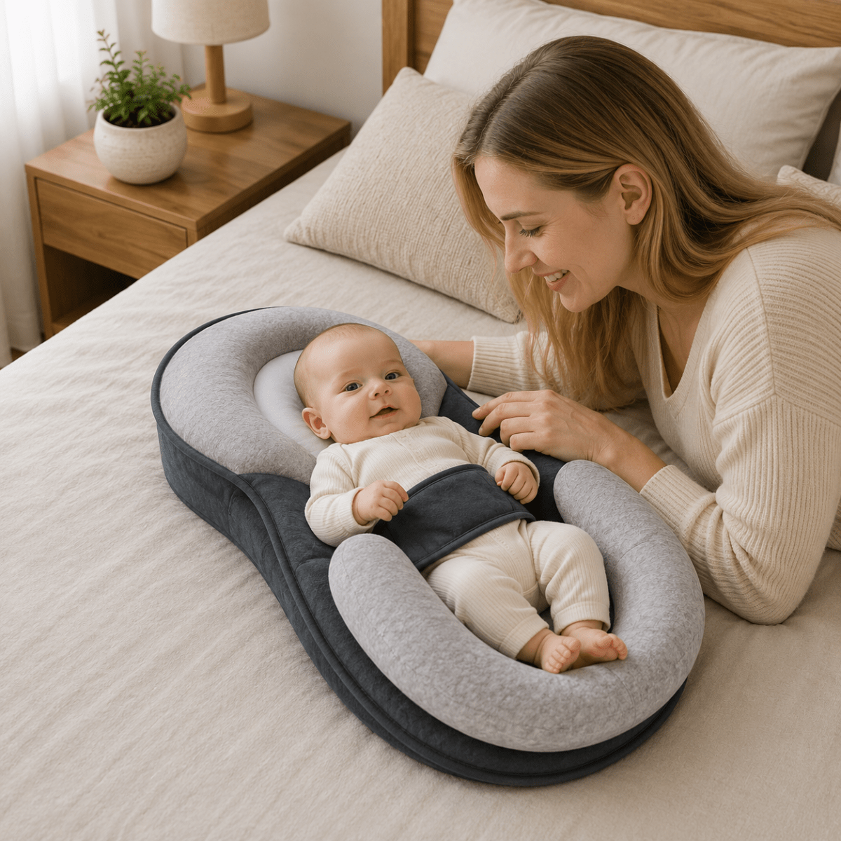 Ergonomic Baby Pillow – Gray-Brown or Gray-Green, a Soft and Supportive Pillow for Sleep or Rest