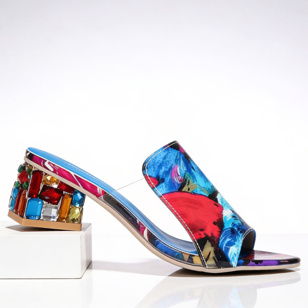 Mules Talon Bijou Femme - Talon Bloc Strass Multicolore