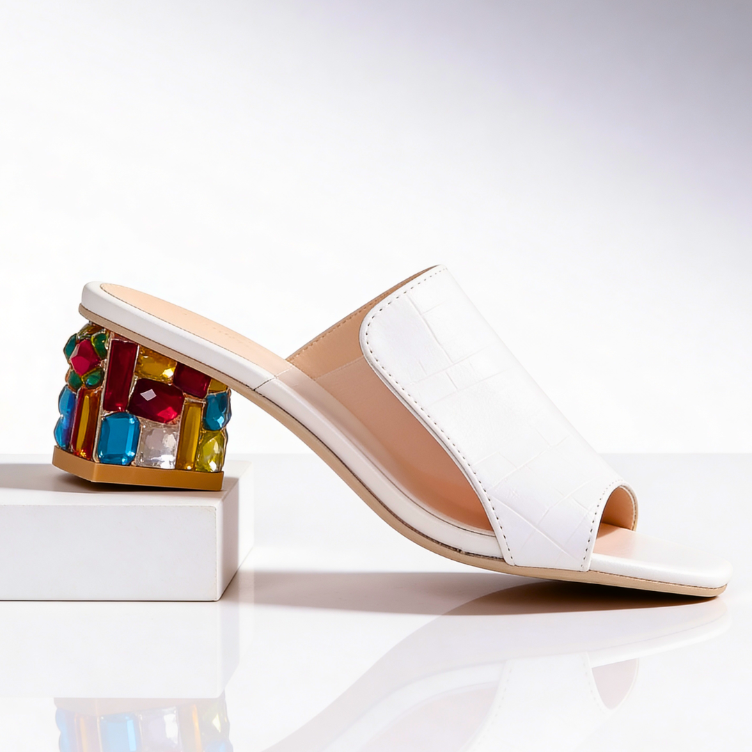 Mules Talon Bijou Femme - Talon Bloc Strass Multicolore