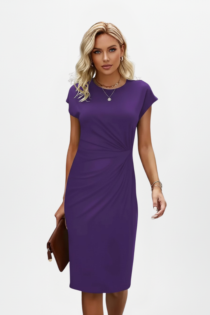 Robe Femme Mi-Longue Col Rond Taille Froncée