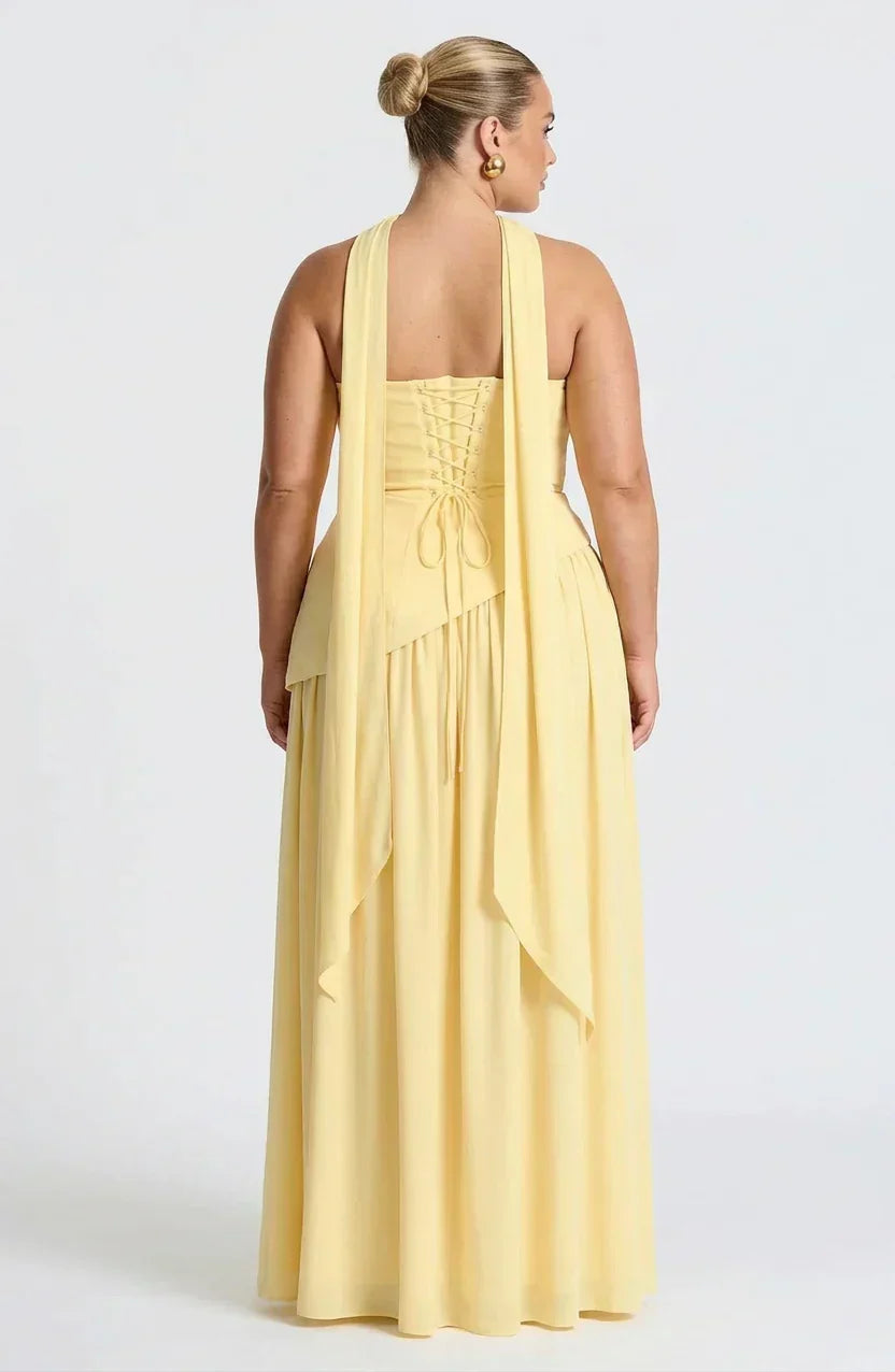 Robe Longue Bustier Noire et Blanche à Fente Asymétrique