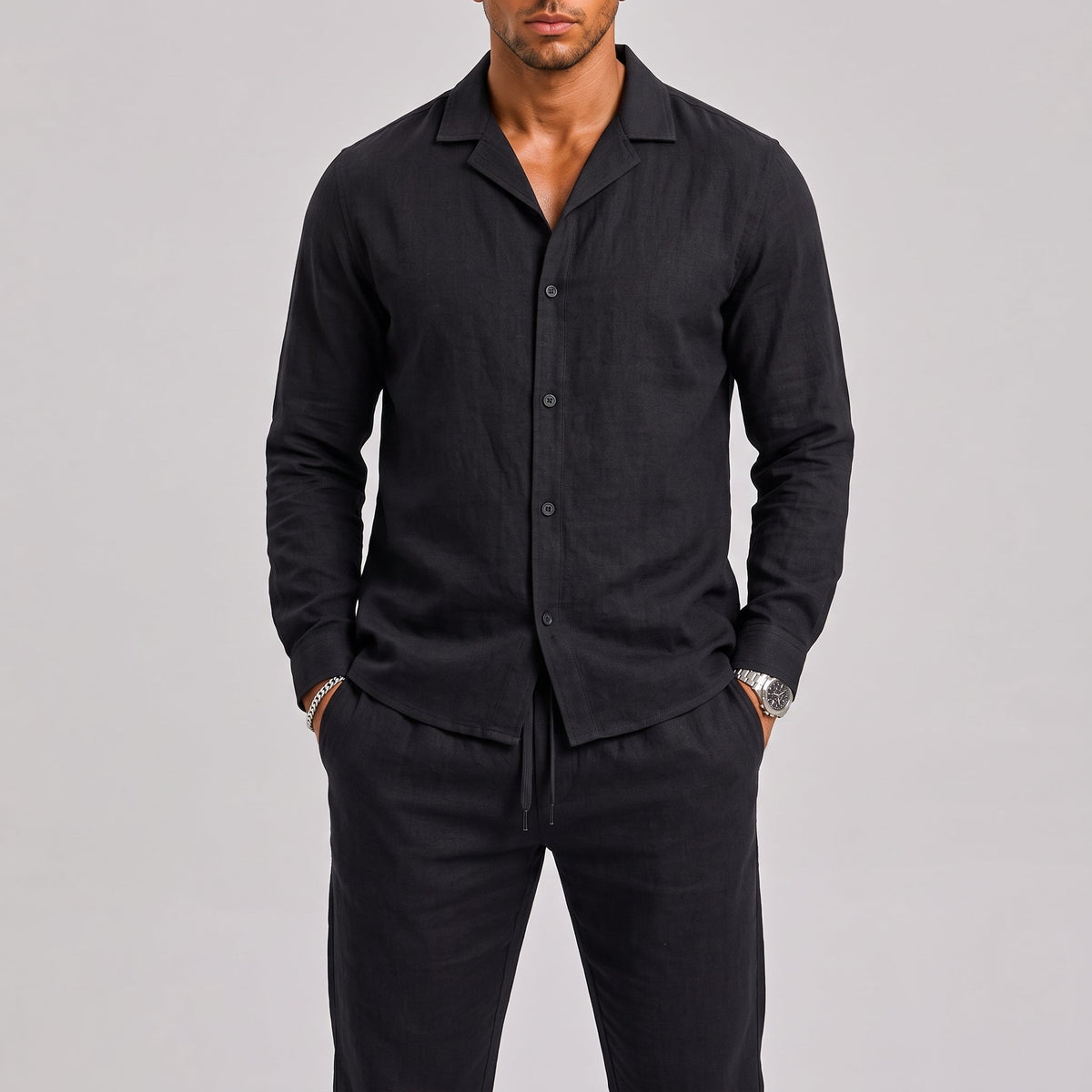 Ensemble Lin Homme Col Cubain - Chemise et Pantalon Été