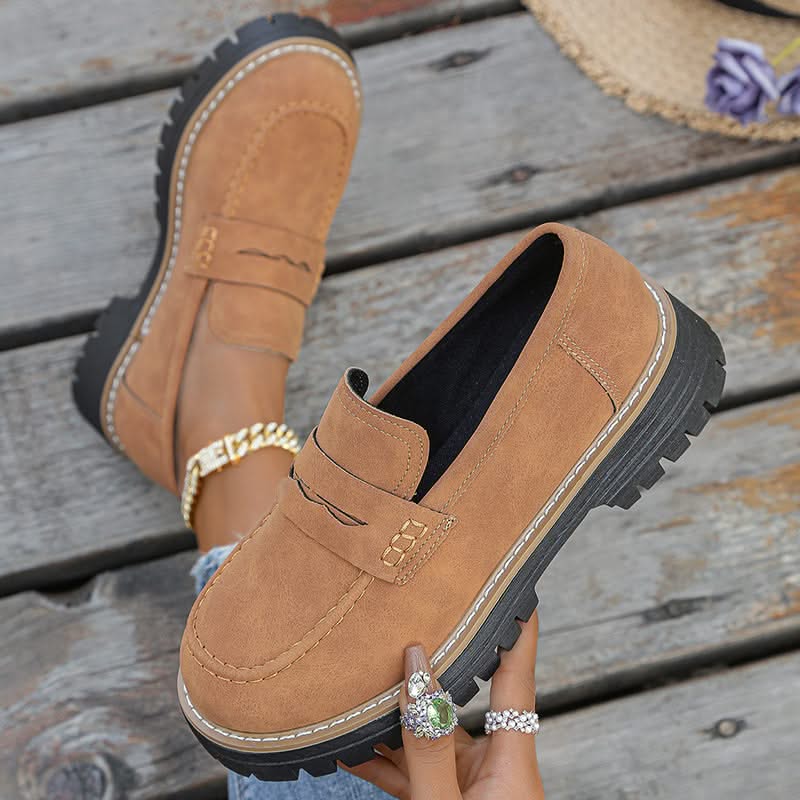 Mocassins Femme en Daim à Semelle Plateforme Épaisse