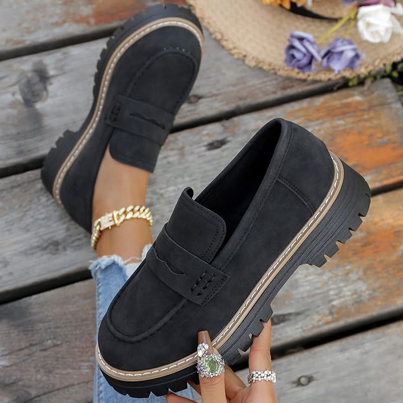 Mocassins Femme en Daim à Semelle Plateforme Épaisse