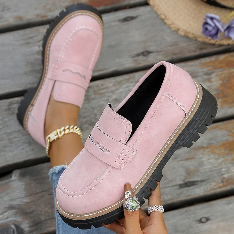 Mocassins Femme en Daim à Semelle Plateforme Épaisse