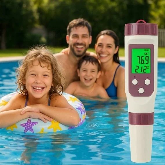 Digitale watertester – 7-in-1-functies voor pH, temperatuur en zoutgehalte, ideaal voor zwembaden en spa’s