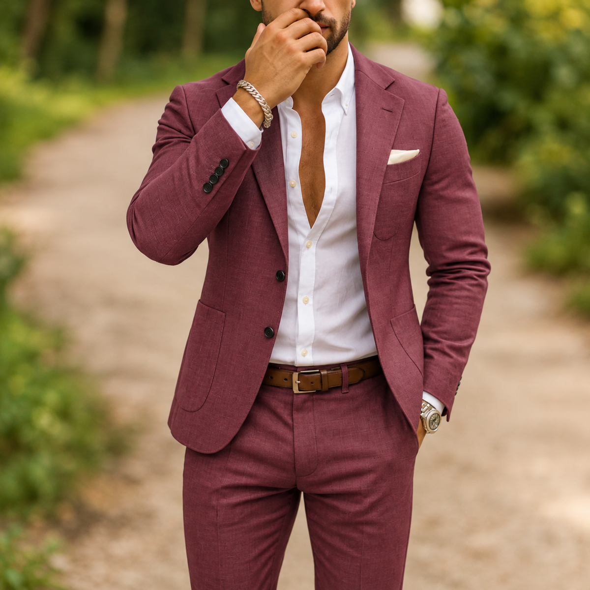 Costume Homme en Lin Coupe Slim - Tenue Chic et Décontractée