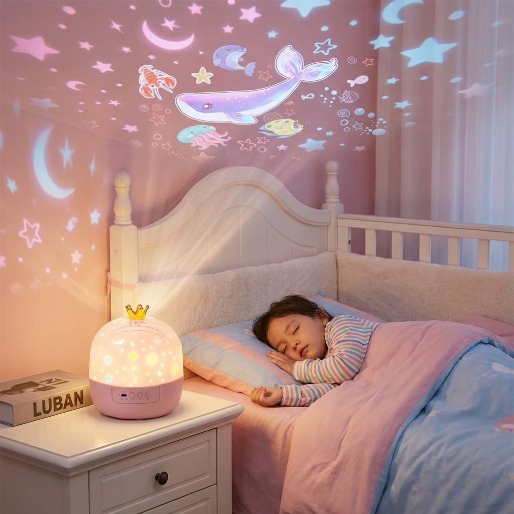 Veilleuse Enfant et Projecteur 2 en 1 - Ciel Étoilé et Monde Marin