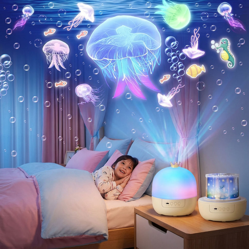 Veilleuse Enfant et Projecteur 2 en 1 - Ciel Étoilé et Monde Marin