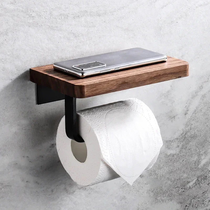 Eleganter Holz Toilettenpapierhalter mit Telefonablage für Badezimmer 0