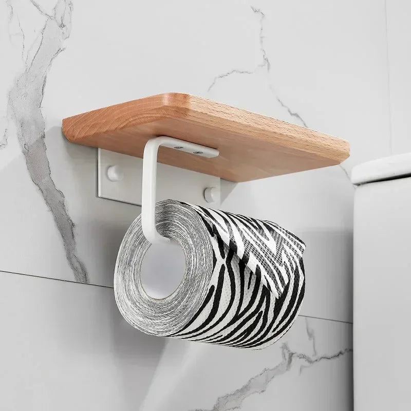Eleganter Holz Toilettenpapierhalter mit Telefonablage für Badezimmer 2
