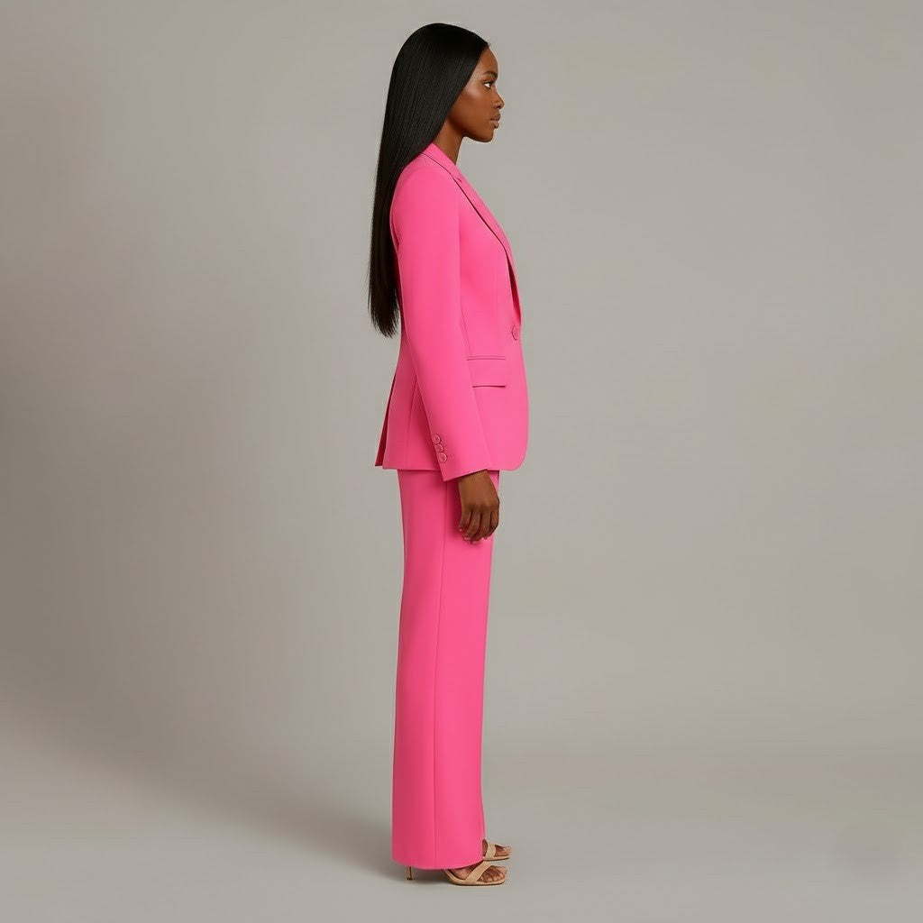 Tailleur Femme Chic Blazer Long Ajusté et Pantalon Assorti