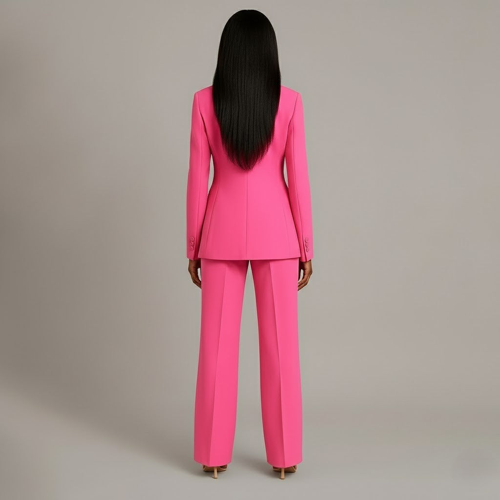 Tailleur Femme Chic Blazer Long Ajusté et Pantalon Assorti