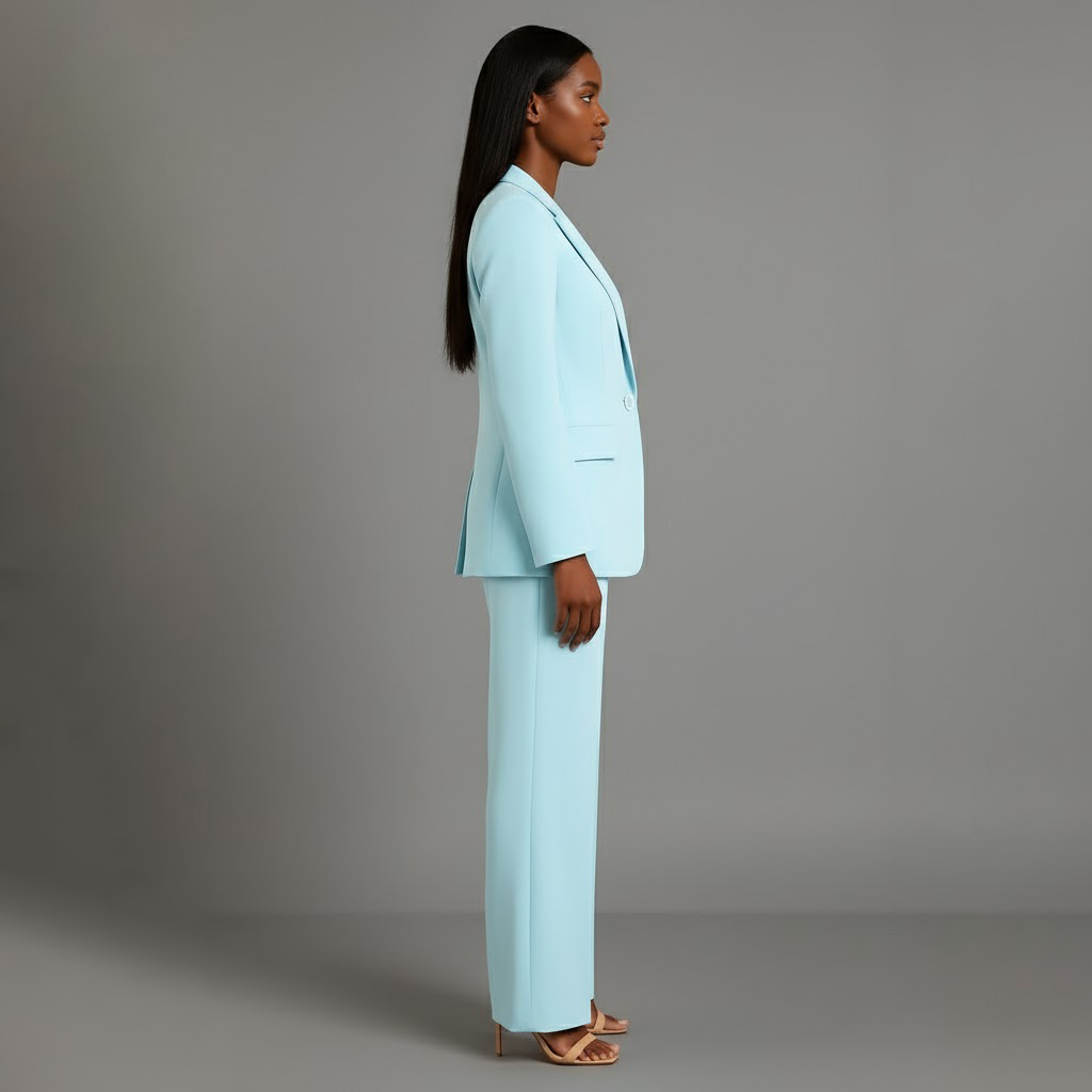 Tailleur Femme Chic Blazer Long Ajusté et Pantalon Assorti
